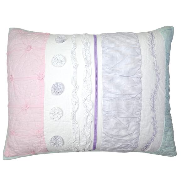 Pottery Barn Kids Standard Pillow Sham BAILEY Pink Ruffle Quilted Pastel Nursery - Picture 1 of 16